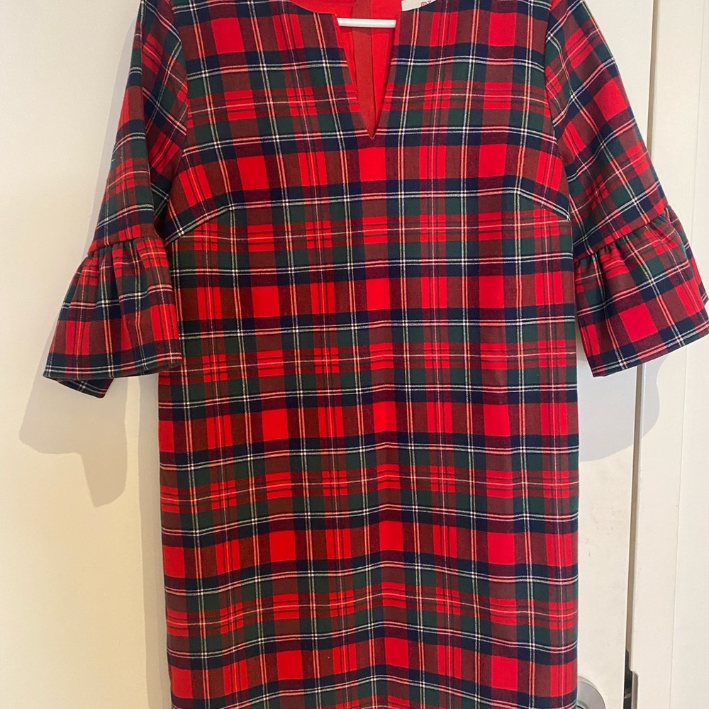 Vineyard Vines Red Plaid Bell Sleeve Holiday Dress